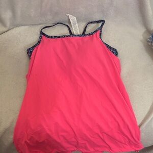 Fabletics Hot Pink Tank with Navy Patterned Trim